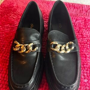 Aldo Black Loafers with Gold Chain Accent